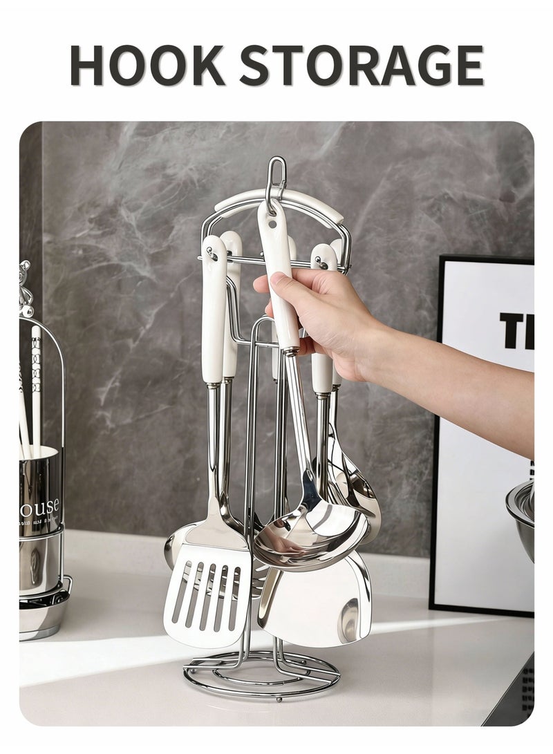 جيني جار حامل أدوات المطبخ، حامل أدوات الطهي الدوار 360 درجة من الفولاذ المقاوم للصدأ للطاولة، منظم أدوات المائدة وحامل أدوات الطهي - Image 3